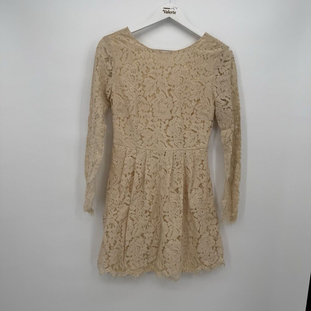 Bohme Cream Lace Long Sleeve Mini Dress Size Medium Cotton Boho